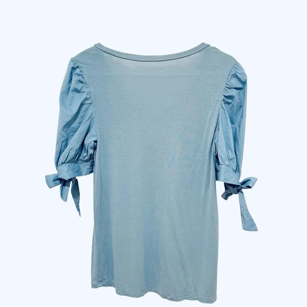 Women's Cotton Puff Short Sleeve Blouse Blue Regency Country Milkmaid S